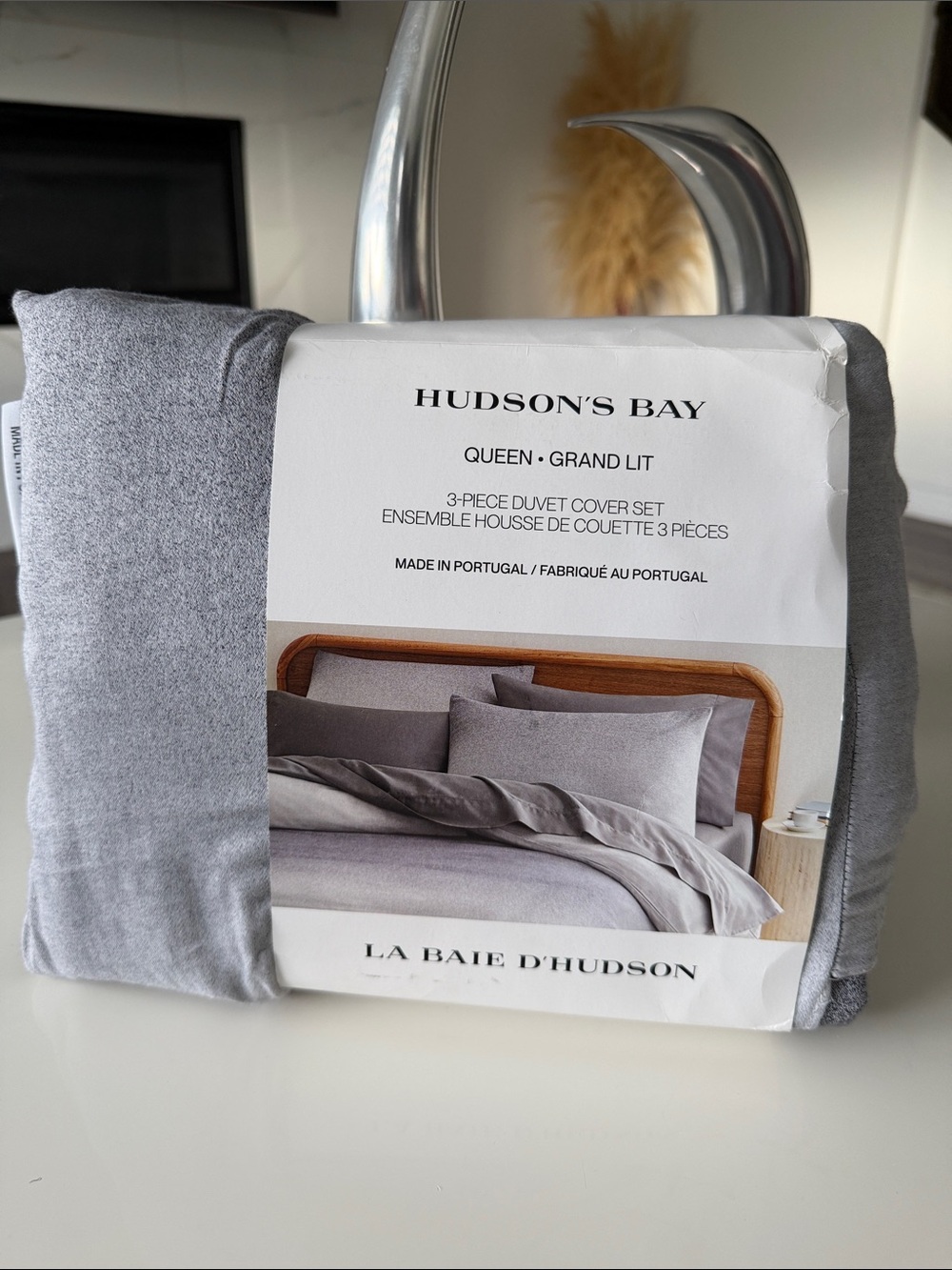 Hudson Bay Queen 3-Piece Duvet Cover Set - Light Gray